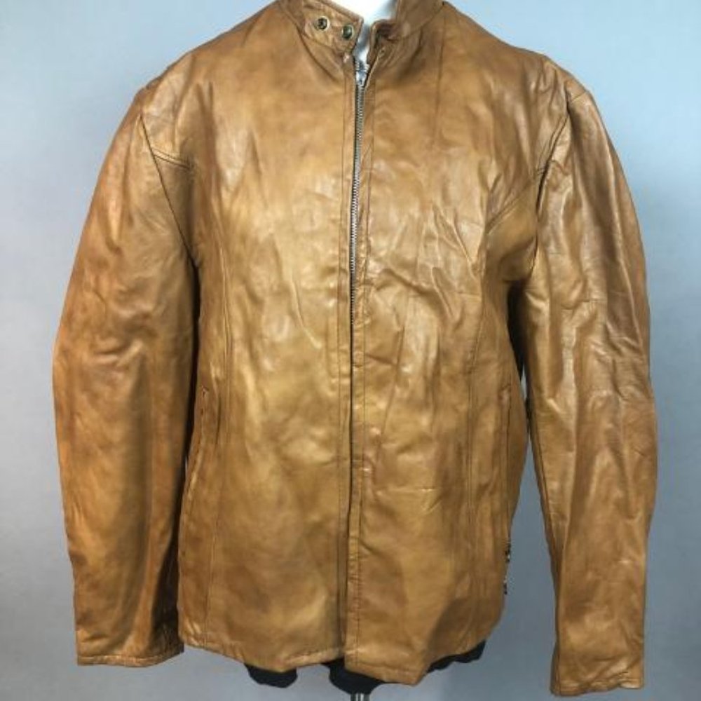 Vintage 60s-70s Beau Breed Cafe Racer Leather Jacket Brown size 44